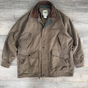 Vtg 90s Rainforest Jacket Barn Chore Coat Large Leather Collar Brown Gorpcore